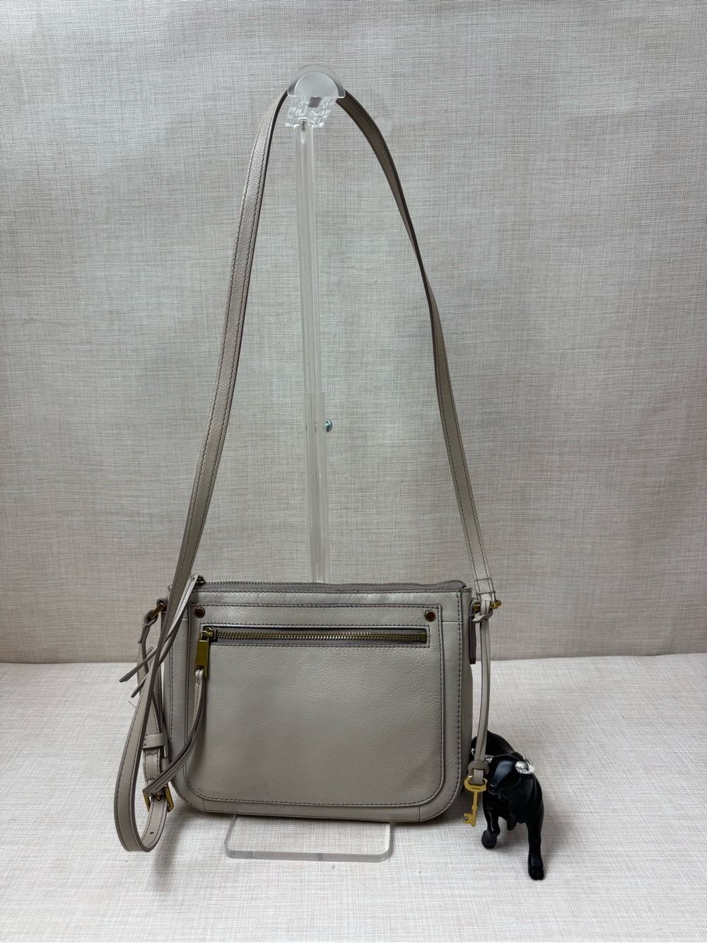 Fossil Taupe Pebbled Leather Crossbody with Gold Hardware